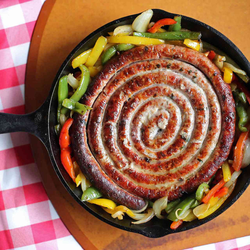 The Cast Iron Sausage Pan, oven, barbecue, sausage, ceramic