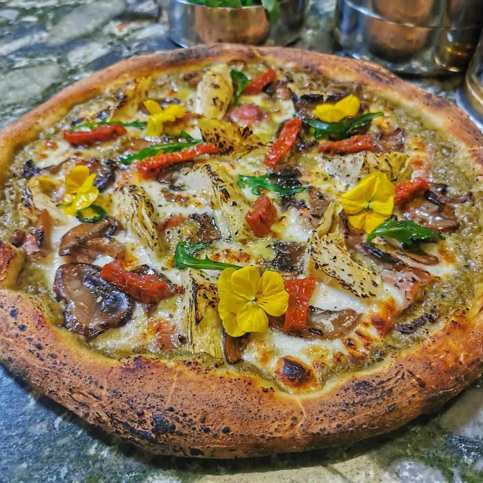 Thierry Graffagnino’s Mushroom, Tomato and Artichoke Cream Pizza