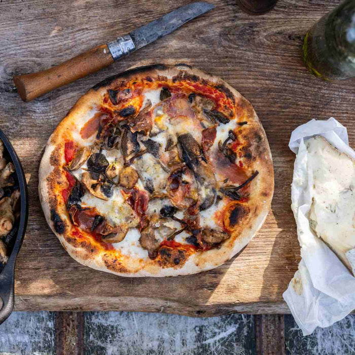 Wild Mushroom Pizza with Gorgonzola, Thyme and Pancetta Recipe