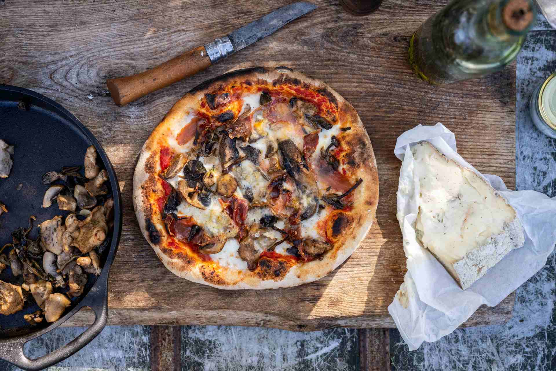 Wild Mushroom Pizza with Gorgonzola, Thyme and Pancetta Recipe