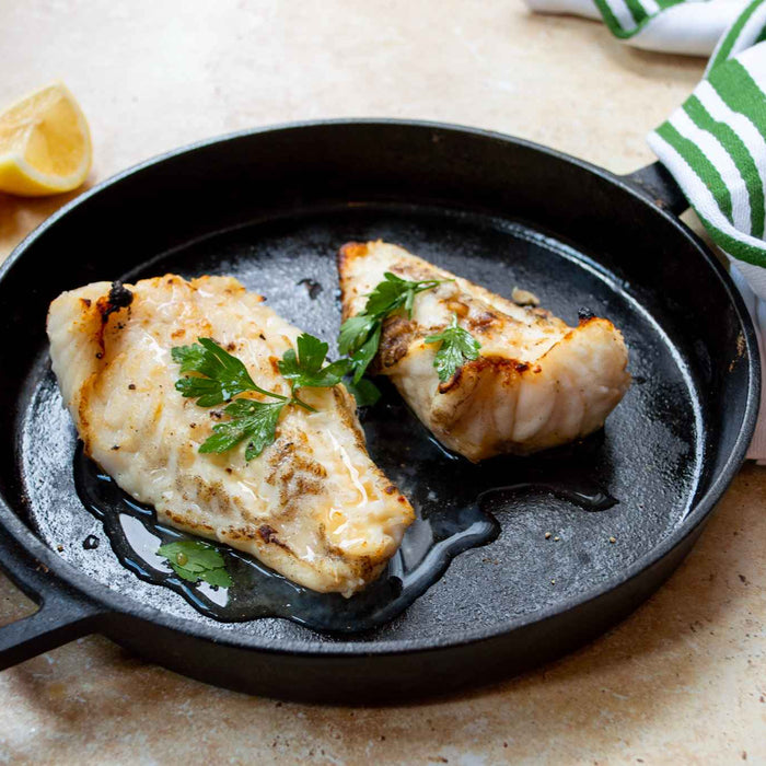 Monkfish fillets cooked in Ooni cast iron pan