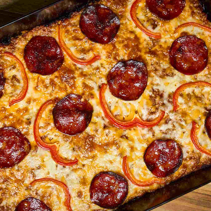 Scandinavian “Saturday Night” Detroit-style Pizza: Lørdagspizza
