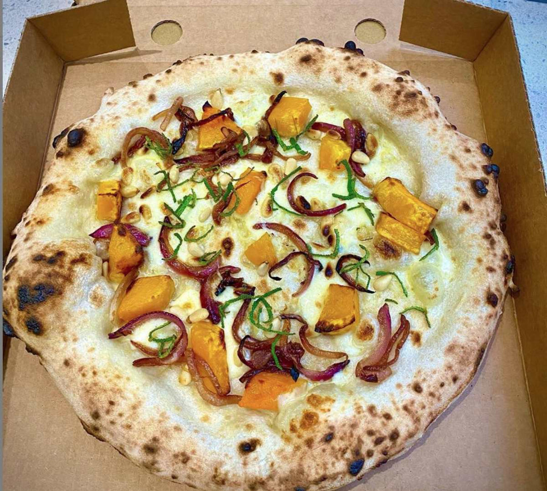 Pumpkin and Balsamic Onion Pizza with Sage and Pine Nuts