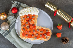 Strawberry and Vanilla Christmas Stocking Dessert Pizza