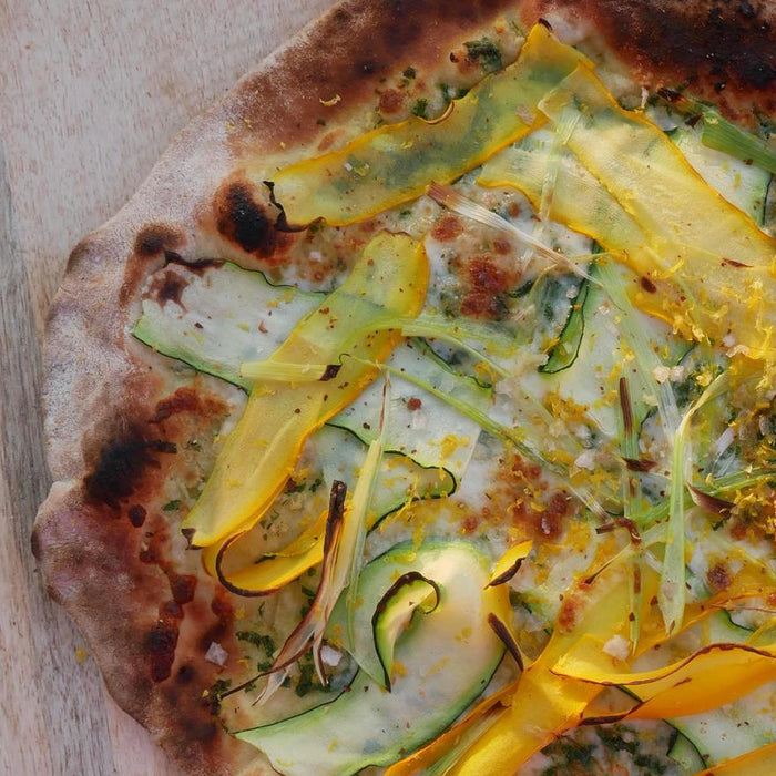 Zucchini Ribbon Pizza with Scallions and Garlic Butter