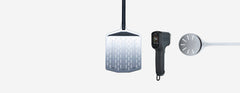 Ooni Perforated peel, digital infrared thermometer and Ooni turning peel arranged on a light grey background.