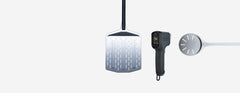 Ooni Perforated peel, digital infrared thermometer and Ooni turning peel arranged on a light grey background.